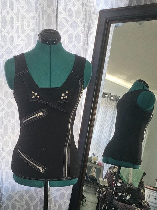 Sweet Love Tops - Sweet Love Black Zip‑Front Top – Size S – Y2K Goth